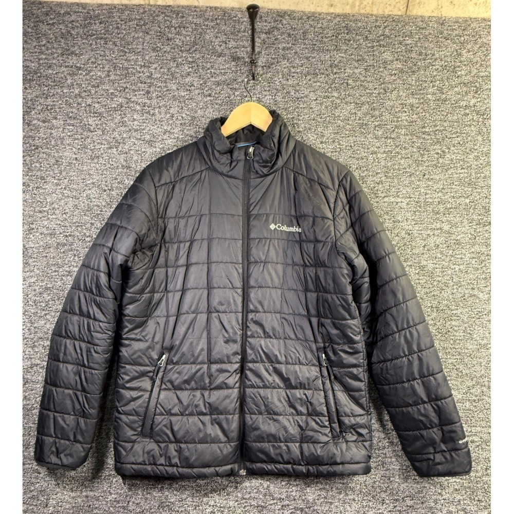 Columbia Mens Omni Heat Puffer Jacket Black Quilted Full Zip Size Medium